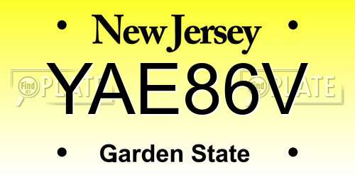 YAE86V New Jersey License Plate
