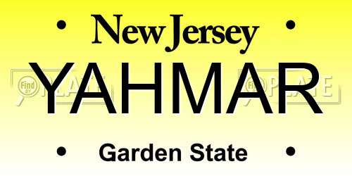 YAHMAR New Jersey License Plate