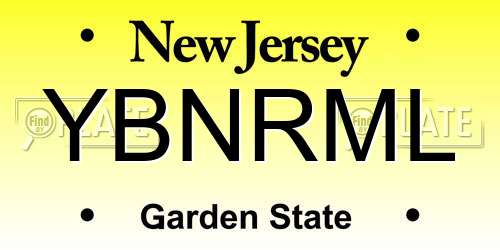 YBNRML New Jersey License Plate