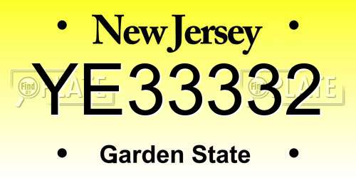 YE33332 New Jersey License Plate