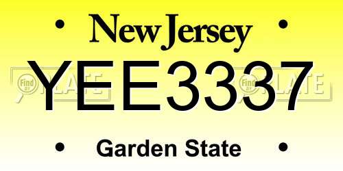 YEE3337 New Jersey License Plate