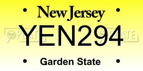 YEN294 New Jersey License Plate