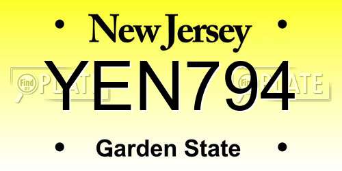 YEN794 New Jersey License Plate
