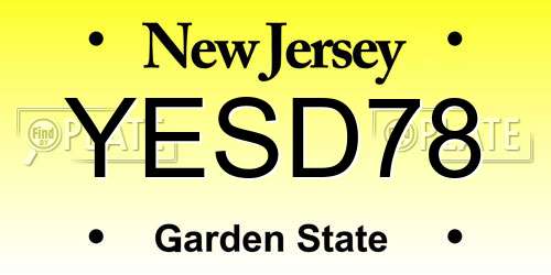 YESD78 New Jersey License Plate