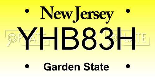 YHB83H New Jersey License Plate