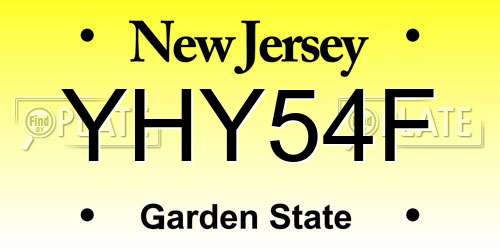 YHY54F New Jersey License Plate