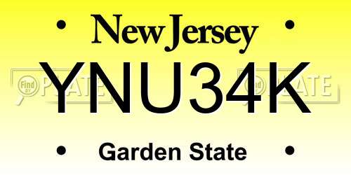 YNU34K New Jersey License Plate