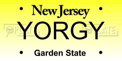 YORGY New Jersey License Plate