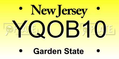 YQOB10 New Jersey License Plate