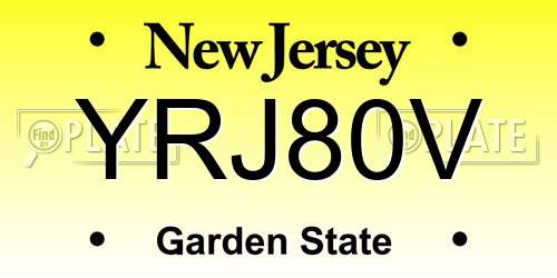 YRJ80V New Jersey License Plate