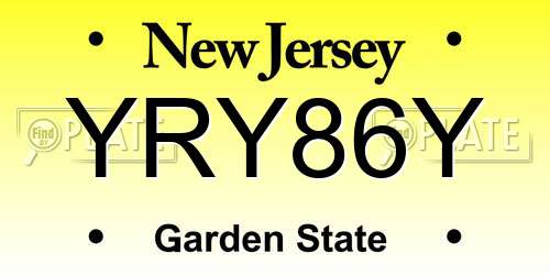 YRY86Y New Jersey License Plate