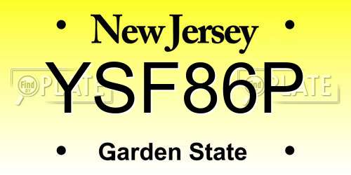 YSF86P New Jersey License Plate
