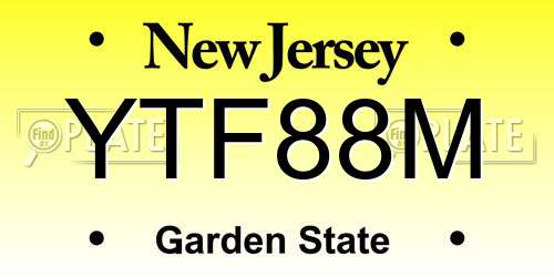 YTF88M New Jersey License Plate