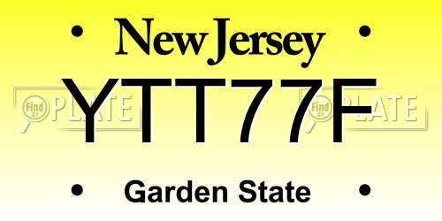 YTT77F New Jersey License Plate