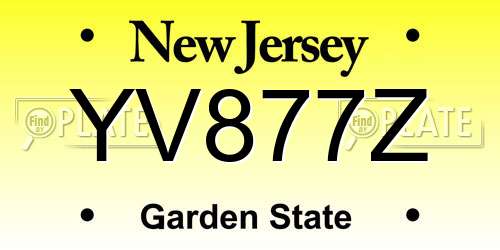 YV877Z New Jersey License Plate