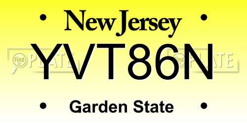 YVT86N New Jersey License Plate
