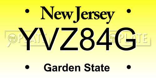 YVZ84G New Jersey License Plate