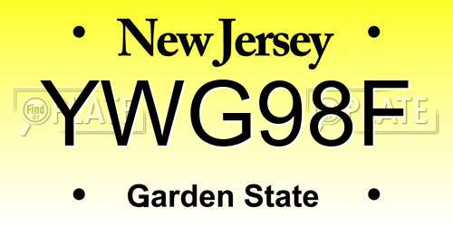 YWG98F New Jersey License Plate