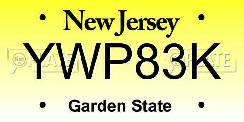 YWP83K New Jersey License Plate