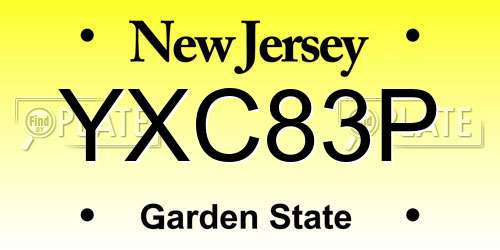 YXC83P New Jersey License Plate