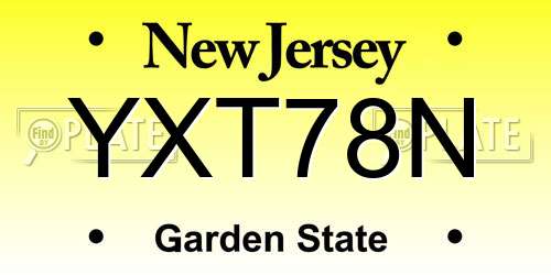 YXT78N New Jersey License Plate