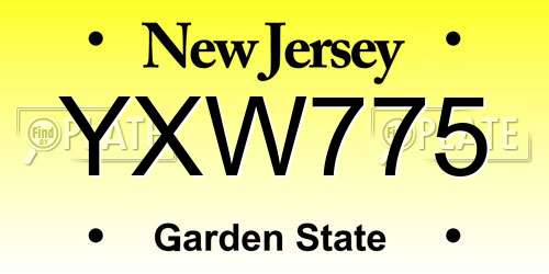 YXW775 New Jersey License Plate