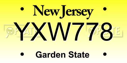 YXW778 New Jersey License Plate