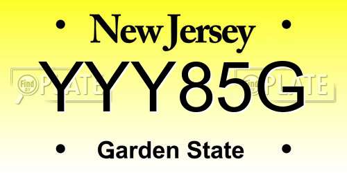 YYY85G New Jersey License Plate