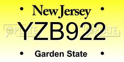 YZB922 New Jersey License Plate