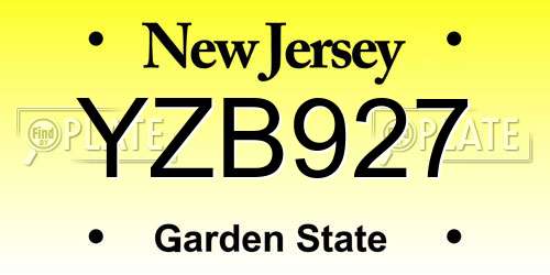 YZB927 New Jersey License Plate