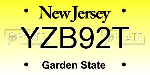 YZB92T New Jersey License Plate