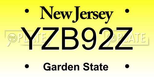 YZB92Z New Jersey License Plate