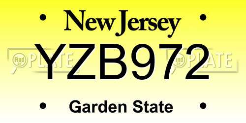 YZB972 New Jersey License Plate