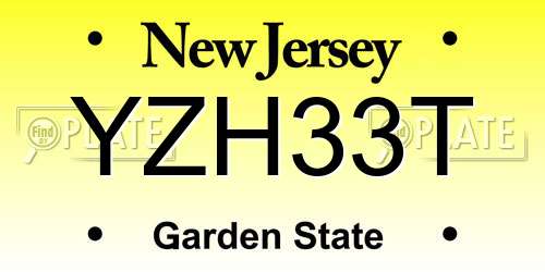YZH33T New Jersey License Plate