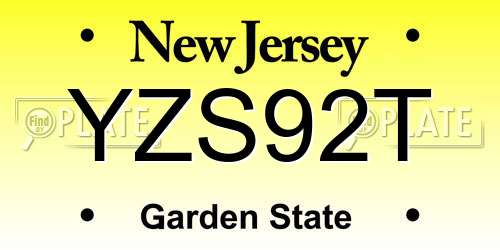YZS92T New Jersey License Plate
