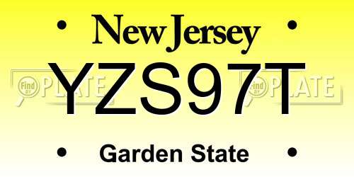 YZS97T New Jersey License Plate