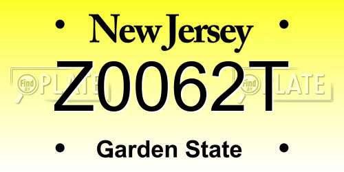 Z0062T New Jersey License Plate