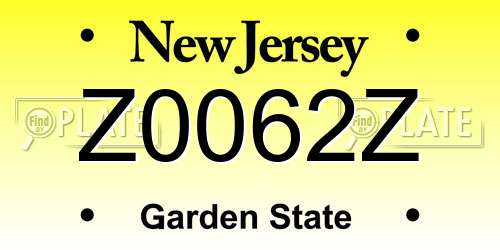 Z0062Z New Jersey License Plate