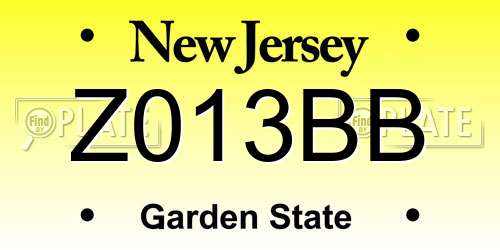 Z013BB New Jersey License Plate