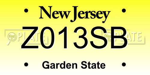 Z013SB New Jersey License Plate