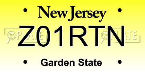 Z01RTN New Jersey License Plate