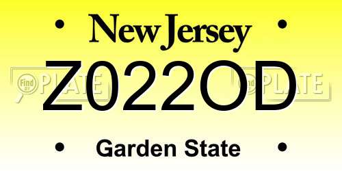 Z022OD New Jersey License Plate