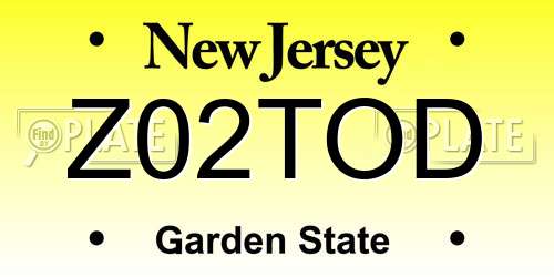 Z02TOD New Jersey License Plate