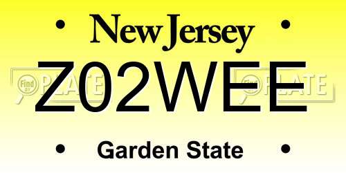 Z02WEE New Jersey License Plate