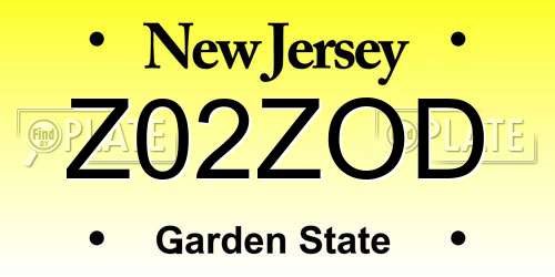 Z02ZOD New Jersey License Plate