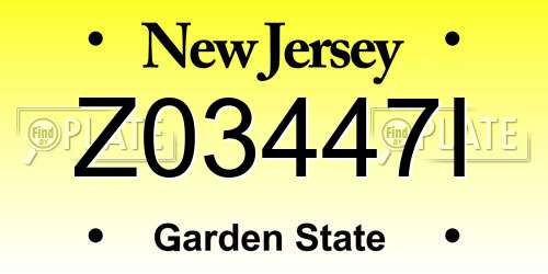 Z03447I New Jersey License Plate