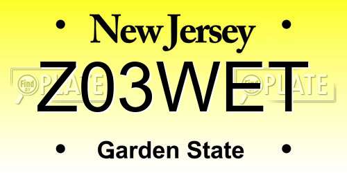 Z03WET New Jersey License Plate
