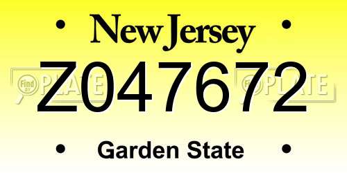 Z047672 New Jersey License Plate