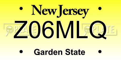 Z06MLQ New Jersey License Plate
