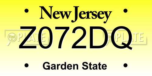 Z072DQ New Jersey License Plate